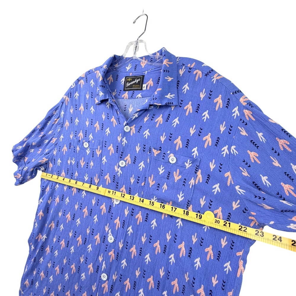 Swankys Crinkle Crepe Camp Shirt Men XL Blue Short Sleeve Pocket Boho Retro L.A. - Picture 8 of 11